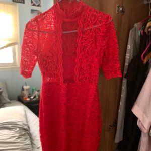 Sexy Red See thru Lace Dress
